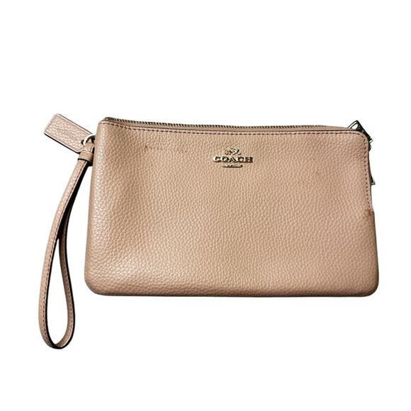 COACH Women's Polished Pebble Small Wristlet Light Beechwood - Picture 1 of 10